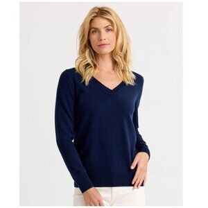 Pura Cashmere Essential Cashmere V-Neck, Navy, Medium, NWT!
